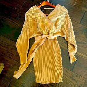 Camel colored fitted mini dress.